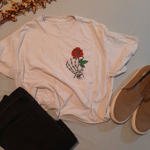 White Crop Top w/ Skeleton & Rose size S